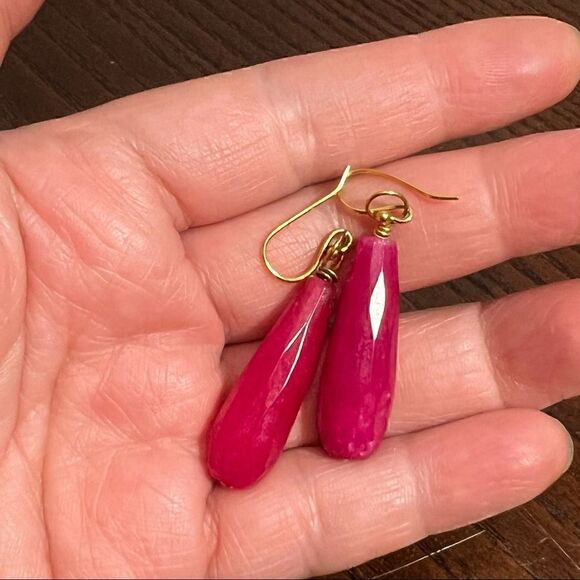 Set of 2 Semi-Precious stones on 14K Goldplated Sterling Silver Artisan Earrings - Picture 2 of 4